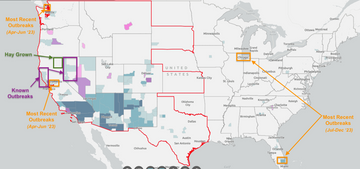 Map of U.S. RHDV2 cases