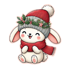 Frosted Holly Bunny Sticker